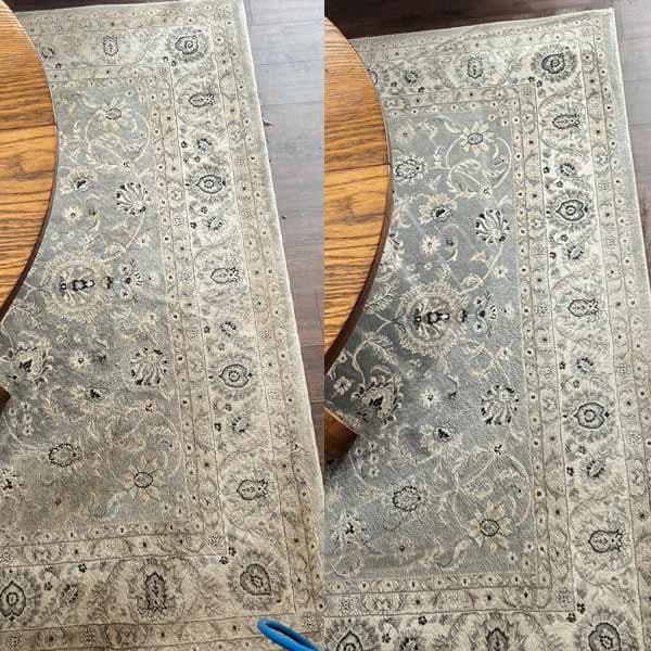 Patterned area rug before and after cleaning
